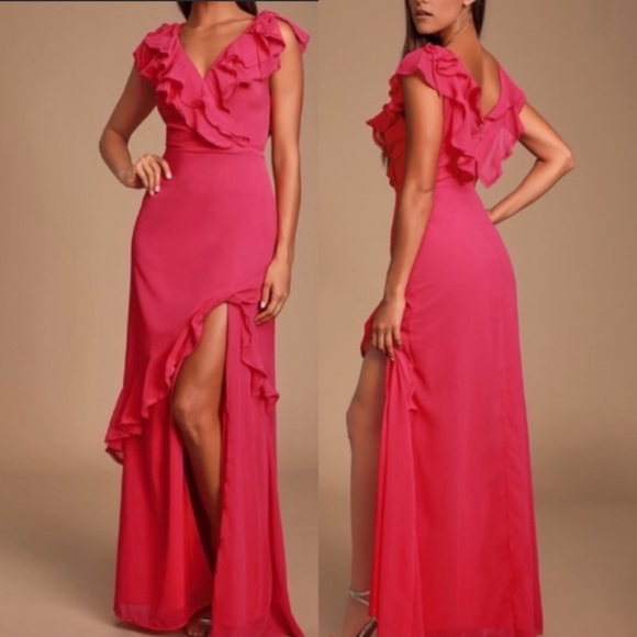 Lulus Dresses & Skirts - Pink Ruffled Surplice Maxi Dress With Slit